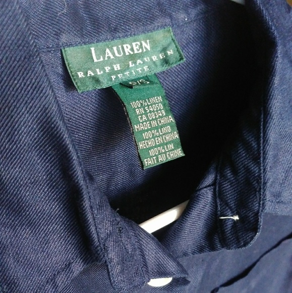 Ralph Lauren 100% Linen Button Down Shirt Navy S/M - Picture 6 of 7